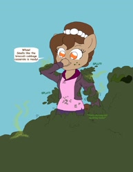 Size: 1700x2200 | Tagged: safe, artist:luckykid7, imported from derpibooru, oc, oc only, oc:brownie bun, anthro, horse wife, anthro oc, female, slime, smell, smelly, solo, visible stench