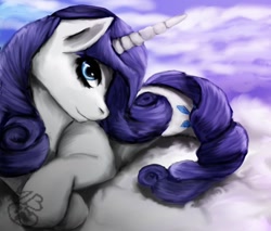 Size: 1280x1090 | Tagged: safe, artist:madii-b, imported from derpibooru, rarity, crossed hooves, female, looking at you, prone, solo