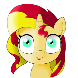 Size: 1024x1024 | Tagged: safe, artist:baudolinoii1519, imported from derpibooru, sunset shimmer, pony, unicorn, female, looking at you, silly, silly pony, simple background, solo, tongue out