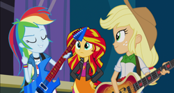 Size: 1050x563 | Tagged: safe, edit, edited screencap, imported from derpibooru, screencap, applejack, rainbow dash, sunset shimmer, equestria girls, rainbow rocks, middle finger, vulgar