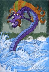 Size: 2376x3464 | Tagged: safe, artist:muramasa91, imported from derpibooru, steven magnet, sea serpent, friendship is magic, chinese, fine art parody, male, solo, traditional art