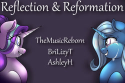 Size: 1200x798 | Tagged: safe, artist:dragonfoxgirl, imported from derpibooru, starlight glimmer, trixie, pony, unicorn, crying, female, lesbian, mare, music, shipping, smiling, startrix
