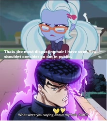 Size: 847x960 | Tagged: safe, artist:brandonale, imported from derpibooru, sugarcoat, equestria girls, crossover, jojo's bizarre adventure, josuke higashikata, this will end in tears and/or death
