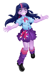 Size: 1411x2050 | Tagged: safe, artist:pedantczepialski, imported from derpibooru, twilight sparkle, equestria girls, alternate universe, equestria girls: the parody series, female, grin, simple background, smiling, solo, transparent background, twilight sparkle (alicorn), wide eyes