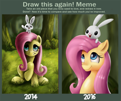 Size: 743x620 | Tagged: safe, artist:reillyington86, imported from derpibooru, angel bunny, fluttershy, 2014, 2016, meme, portrait, remake