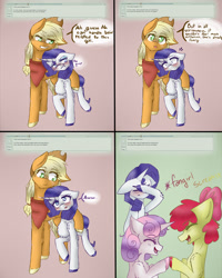 Size: 854x1070 | Tagged: safe, artist:fluffyrainbowkitty, imported from derpibooru, apple bloom, applejack, big macintosh, rarity, sweetie belle, earth pony, pony, apple bloom the shipper, comic, male, rarimac, shipper on deck, shipping, stallion, straight, sweetie the shipper, unshorn fetlocks