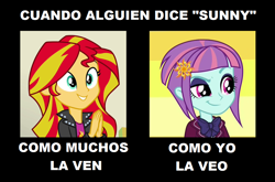 Size: 1036x684 | Tagged: safe, artist:3d4d, imported from derpibooru, sunny flare, sunset shimmer, equestria girls, comparison, spanish, translated in the comments