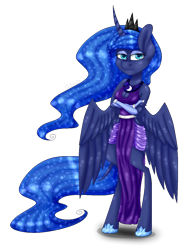 Size: 920x1226 | Tagged: safe, artist:galopade, imported from derpibooru, princess luna, anthro, unguligrade anthro, clothes, crossed arms, dress, female, pixel art, simple background, solo, spread wings, transparent background