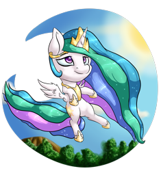 Size: 2157x2268 | Tagged: safe, artist:itresad, imported from derpibooru, princess celestia, pony, chibi, cloud, cute, female, flying, mare, simple background, sky, solo, sun, transparent background, tree