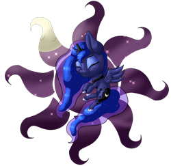 Size: 2964x2878 | Tagged: safe, artist:itresad, imported from derpibooru, princess luna, chibi, cute, eyes closed, female, flying, full moon, lunabetes, night sky, simple background, solo, stars, transparent background