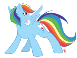 Size: 1600x1200 | Tagged: safe, artist:collaredginger, imported from derpibooru, rainbow dash, pegasus, pony, female, looking back, mare, simple background, solo, white background