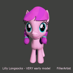 Size: 562x562 | Tagged: safe, artist:fillerartist, imported from derpibooru, lily longsocks, hedgehog, 3d, adorasocks, animated, blender, braid, butt, cute, female, filly, foal, lilydorable, pigtails, plot, rotation, solo, wip