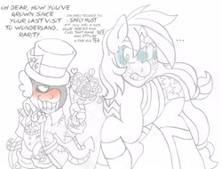 Size: 2671x2035 | Tagged: safe, artist:blackbewhite2k7, imported from derpibooru, applejack, spike, applespike, batman, crazy face, crossover, delusion, disgusted, faic, female, flower, insanity, jervis tetch, mad hatter, male, rose, shipping, sketch, speechless, straight, wip, wonder woman