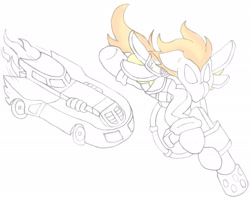 Size: 2073x1663 | Tagged: safe, artist:blackbewhite2k7, imported from derpibooru, spitfire, arkham knight, batman, batman the animated series, batmobile, chase, crossover, firefly (dc comics), firely, flying, sketch, wip