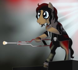 Size: 940x850 | Tagged: safe, artist:runya-isamu, imported from derpibooru, oc, oc only, oc:night terror, alice cooper, crutches, heavy metal, i'm eighteen, metal, performing, rock (music), shock rock, skull, solo