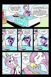 Size: 794x1189 | Tagged: safe, artist:leon-z, imported from derpibooru, princess celestia, twilight sparkle, oc, alicorn, pony, comic:returns endings & beginnings, bed, comic, thunderbolt, twilight sparkle (alicorn), vase