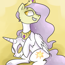 Size: 1200x1200 | Tagged: safe, artist:nicothemintyrabbit, imported from derpibooru, princess celestia, oc, oc:ferb fletcher, princess molestia, disguise, mask, masking, ponysuit, rule 63, solo