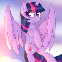 Size: 1000x1000 | Tagged: dead source, safe, artist:ultrard, imported from derpibooru, twilight sparkle, alicorn, pony, colored pupils, cute, female, floating, smiling, solo, twiabetes, twilight sparkle (alicorn)