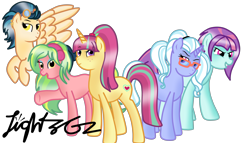 Size: 7000x4000 | Tagged: safe, artist:lightzgc, imported from derpibooru, indigo zap, lemon zest, sour sweet, sugarcoat, sunny flare, equestria girls, crystal prep shadowbolts, equestria girls ponified, flying, glasses, headphones, ponified, raised hoof, shadow five, simple background, transparent background, vector