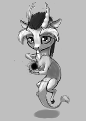 Size: 495x700 | Tagged: safe, artist:wwredgrave, imported from derpibooru, discord, black hole, chibi, cute, discute, grayscale, male, monochrome, solo, tangible heavenly object, tongue out