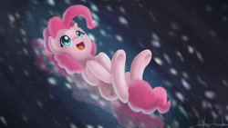 Size: 1600x900 | Tagged: safe, artist:nerow94, imported from derpibooru, pinkie pie, pony, female, on back, solo