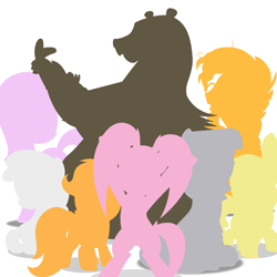 Size: 1400x1400 | Tagged: safe, artist:dreamland200, artist:inklingbear, imported from derpibooru, apple bloom, maud pie, pacific glow, scootaloo, starlight glimmer, sunburst, sweetie belle, bear, pony, bipedal, silhouette, sitting