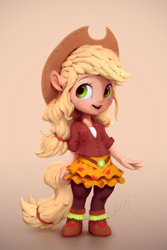 Size: 800x1200 | Tagged: safe, artist:assasinmonkey, imported from derpibooru, applejack, anthro, equestria girls, friendship games, clothes, cowboy hat, cute, female, figurine, hat, jackabetes, open mouth, school spirit, solo, stetson