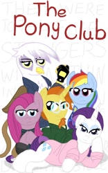 Size: 800x1280 | Tagged: safe, artist:mlparistisccsketch, imported from derpibooru, gilda, pinkie pie, rainbow dash, rarity, sunburst, griffon, movie poster, parody, pinkamena diane pie, the breakfast club