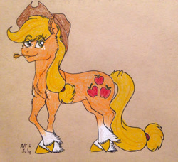 Size: 1024x933 | Tagged: safe, artist:ambergerr, imported from derpibooru, applejack, traditional art, unshorn fetlocks