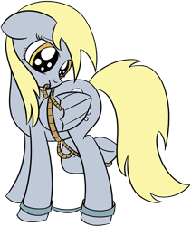 Size: 2500x2959 | Tagged: safe, artist:datapony, imported from derpibooru, derpy hooves, pegasus, pony, bondage, cute, derpabetes, female, hobbled, mare, rope, self bondage, shackles, simple background, solo, tied up, transparent background