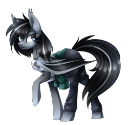 Size: 2691x2616 | Tagged: safe, artist:scarlet-spectrum, imported from derpibooru, oc, oc only, oc:shade, bat pony, pony, clothes, commission, pants, raised hoof, scar, simple background, solo, transparent background