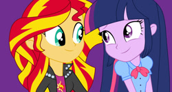 Size: 1024x552 | Tagged: safe, artist:bloom-tazza93, deleted from derpibooru, imported from derpibooru, sunset shimmer, twilight sparkle, equestria girls, female, lesbian, shipping, sunsetsparkle