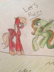 Size: 4032x3024 | Tagged: safe, imported from derpibooru, oc, oc only, oc:blaze gust, oc:toxic pencil, pegasus, pony, female, flying, mare, my little pony, traditional art