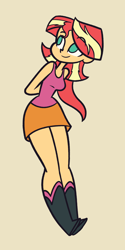 Size: 750x1500 | Tagged: safe, artist:khuzang, imported from derpibooru, sunset shimmer, equestria girls, boots, clothes, cute, female, legs, miniskirt, shimmerbetes, skirt, solo, tanktop