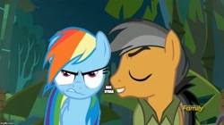 Size: 896x500 | Tagged: safe, edit, edited screencap, imported from derpibooru, screencap, quibble pants, rainbow dash, earth pony, pegasus, pony, stranger than fan fiction, discovery family logo, female, hail hydra, image macro, male, mare, meme, stallion