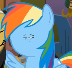 Size: 241x230 | Tagged: safe, edit, edited screencap, imported from derpibooru, screencap, rainbow dash, stranger than fan fiction, faic, ronbow dosh, shrunken face, wat, woll smoth