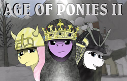 Size: 3227x2071 | Tagged: safe, artist:zeronitroman, imported from derpibooru, fluttershy, rarity, twilight sparkle, alicorn, pony, age of empires, age of empires ii, armor, chainmail, looking at you, parody, trio, twilight sparkle (alicorn), video game cover, warlord, warlords, warrior