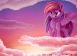 Size: 3302x2434 | Tagged: safe, artist:rainbowjune, imported from derpibooru, rainbow dash, pegasus, pony, cloud, female, mare, sky, solo, stars