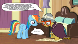 Size: 1650x930 | Tagged: safe, edit, edited screencap, imported from derpibooru, screencap, a.k. yearling, daring do, rainbow dash, stranger than fan fiction, discovery family logo, screencap comic