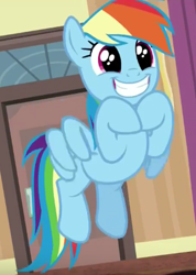 Size: 302x424 | Tagged: safe, imported from derpibooru, screencap, rainbow dash, pegasus, pony, stranger than fan fiction, cute, dashabetes, female, happy, mare, smiling, solo, squee, wide eyes