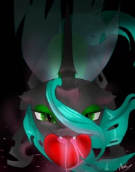 Size: 1188x1518 | Tagged: safe, artist:nuttypanutdy, imported from derpibooru, queen chrysalis, changeling, changeling queen, female, heart, solo