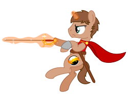 Size: 3200x2400 | Tagged: safe, artist:peternators, imported from derpibooru, oc, oc only, oc:heroic armour, pony, unicorn, brown fur, cape, clothes, cutie mark, magic, male, rapier, red mage, scabbard, solo, stallion, sword, weapon