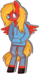 Size: 528x993 | Tagged: safe, artist:kyaokay, imported from derpibooru, oc, oc only, oc:sunrise tune, semi-anthro, clothes, glasses, hoodie, simple background, transparent background