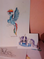 Size: 600x800 | Tagged: safe, artist:anuhanele, imported from derpibooru, rainbow dash, twilight velvet, clothes, socks, traditional art