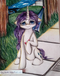 Size: 499x628 | Tagged: safe, artist:anuhanele, imported from derpibooru, rarity, alone, traditional art, umbrella