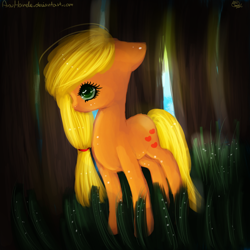 Size: 1000x1000 | Tagged: safe, artist:anuhanele, imported from derpibooru, applejack, female, hatless, missing accessory, solo