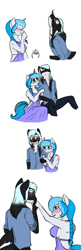 Size: 1024x3180 | Tagged: safe, artist:blackblood-queen, imported from derpibooru, oc, oc only, oc:bubble lee, oc:imago, oc:mako, anthro, hybrid, orca pony, original species, unicorn, anthro oc, blushing, breasts, comic, cute, date, female, kissing, makolee, male, oc x oc, shipping, sideboob, straight