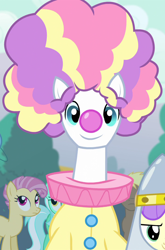 Size: 712x1080 | Tagged: safe, imported from derpibooru, screencap, alula, candy mane, coco crusoe, lyra heartstrings, pluto, pony, simple ways, background pony, circus peanut, clown, male, solo focus, stallion, unnamed pony