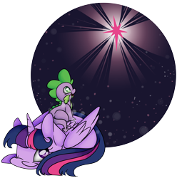 Size: 10478x10575 | Tagged: safe, artist:cutepencilcase, imported from derpibooru, spike, twilight sparkle, alicorn, pony, absurd resolution, cute, happy, mama twilight, one eye closed, open mouth, sitting, spikelove, stars, twiabetes, twilight sparkle (alicorn)