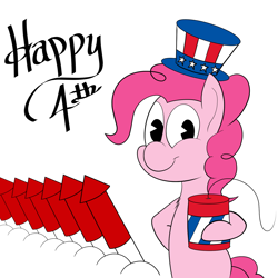 Size: 1500x1500 | Tagged: safe, imported from derpibooru, pinkie pie, 4th of july, american independence day, female, fireworks, hat, pink horse daily, solo